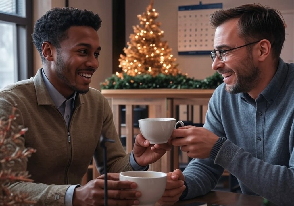 Two men having a business meeting during the holidays